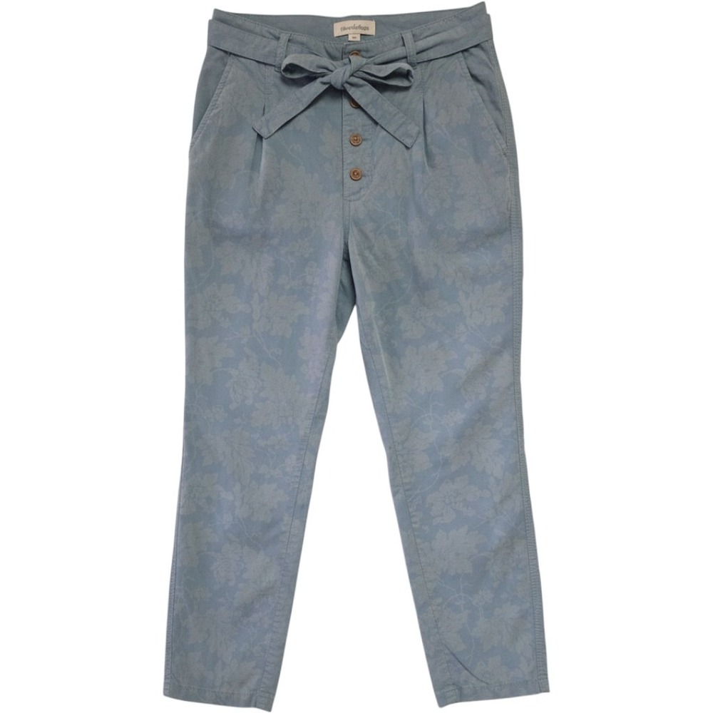 Sundance Blue Floral Utility Pants High Rise Tie Waist Button Fly Size 6